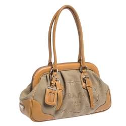 Pre Owned Prada Brown/Beige Canvas and Leather Frame Doctor Satchel
