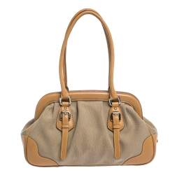 Pre Owned Prada Brown/Beige Canvas and Leather Frame Doctor Satchel