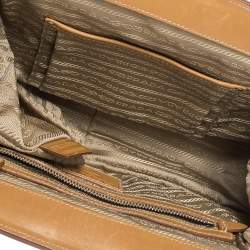 Pre Owned Prada Brown/Beige Canvas and Leather Frame Doctor Satchel