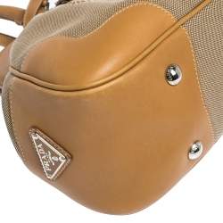 Pre Owned Prada Brown/Beige Canvas and Leather Frame Doctor Satchel