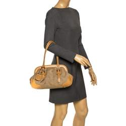 Pre Owned Prada Brown/Beige Canvas and Leather Frame Doctor Satchel