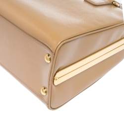 Pre Owned  Prada Beige Saffiano Venice Leather Pyramid Frame Top Handle Bag 