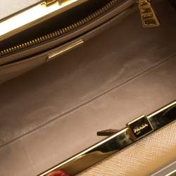 Pre Owned  Prada Beige Saffiano Venice Leather Pyramid Frame Top Handle Bag 
