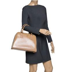 Pre Owned  Prada Beige Saffiano Venice Leather Pyramid Frame Top Handle Bag 