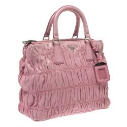 Pre Owned Prada Pink Gaufre Leather Double Zip Tote