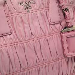 Pre Owned Prada Pink Gaufre Leather Double Zip Tote