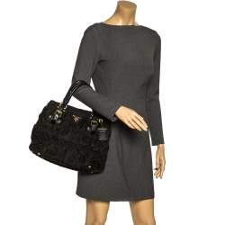 Pre Owned Prada Black Tessuto Nylon Gaufre Tote 