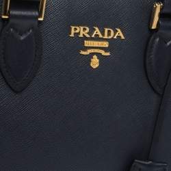 Pre Owned Prada Navy Blue Saffiano Lux Leather Magentic Closure Tote