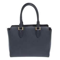 Pre Owned Prada Navy Blue Saffiano Lux Leather Magentic Closure Tote