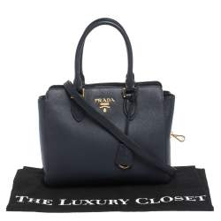 Pre Owned Prada Navy Blue Saffiano Lux Leather Magentic Closure Tote