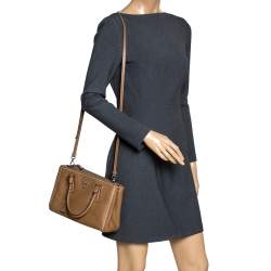 Pre Owned Prada Tan Leather Mini Double Zip Tote