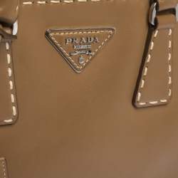Pre Owned Prada Tan Leather Mini Double Zip Tote