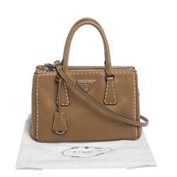 Pre Owned Prada Tan Leather Mini Double Zip Tote