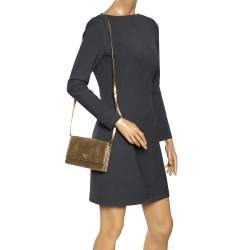 Pre Owned Prada Metallic Gold Saffiano Lux Leather Flap Crossbody Bag