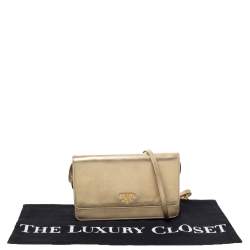 Pre Owned Prada Metallic Gold Saffiano Lux Leather Flap Crossbody Bag