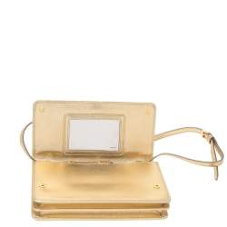 Pre Owned Prada Metallic Gold Saffiano Lux Leather Flap Crossbody Bag