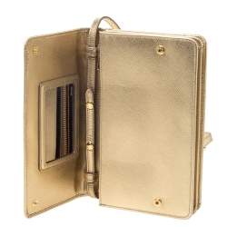 Pre Owned Prada Metallic Gold Saffiano Lux Leather Flap Crossbody Bag