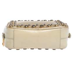 Pre Owned Prada Metallic Gold Saffiano Lux Leather Studded Mini Crossbody Bag