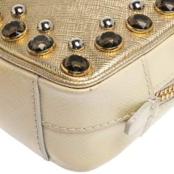 Pre Owned Prada Metallic Gold Saffiano Lux Leather Studded Mini Crossbody Bag
