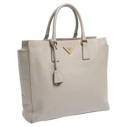 Pre Owned Prada Grey Saffiano Lux Leather Tote