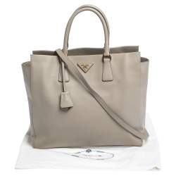 Pre Owned Prada Grey Saffiano Lux Leather Tote