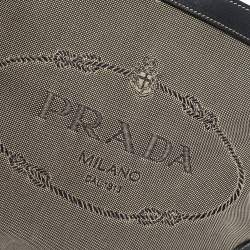 Pre Owned Prada Dark Blue/White Logo Jacquard Canvas and Leather Crossbody Bag