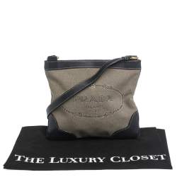 Pre Owned Prada Dark Blue/White Logo Jacquard Canvas and Leather Crossbody Bag