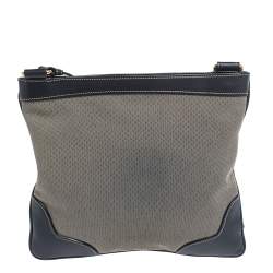 Pre Owned Prada Dark Blue/White Logo Jacquard Canvas and Leather Crossbody Bag