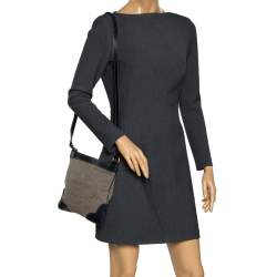 Pre Owned Prada Dark Blue/White Logo Jacquard Canvas and Leather Crossbody Bag