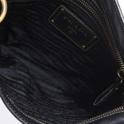 Pre Owned Prada Dark Blue/White Logo Jacquard Canvas and Leather Crossbody Bag