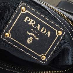 Pre Owned Prada Dark Blue/White Logo Jacquard Canvas and Leather Crossbody Bag