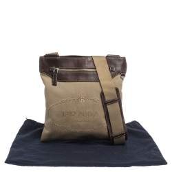 Prada Beige/Brown Logo Jacquard Fabric and Leather Messenger Bag