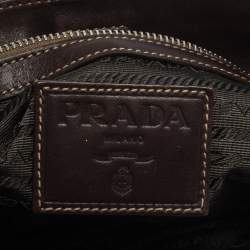 Prada Beige/Brown Logo Jacquard Fabric and Leather Messenger Bag
