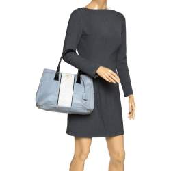 Pre Owned Prada Bicolor Perforated Saffiano Lux Leather Medium Tote