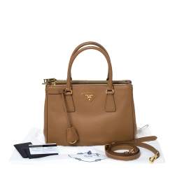 Pre Owned Prada Caramel Saffiano Lux Leather Double Zip Tote