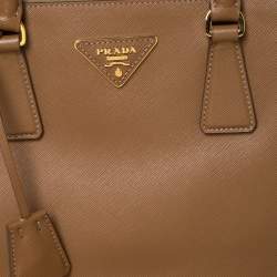 Pre Owned Prada Caramel Saffiano Lux Leather Double Zip Tote