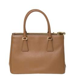 Pre Owned Prada Caramel Saffiano Lux Leather Double Zip Tote