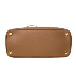Pre Owned Prada Caramel Saffiano Lux Leather Double Zip Tote