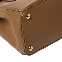 Pre Owned Prada Caramel Saffiano Lux Leather Double Zip Tote