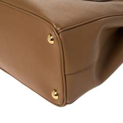 Pre Owned Prada Caramel Saffiano Lux Leather Double Zip Tote