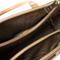 Pre Owned Prada Caramel Saffiano Lux Leather Double Zip Tote