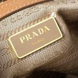 Pre Owned Prada Caramel Saffiano Lux Leather Double Zip Tote