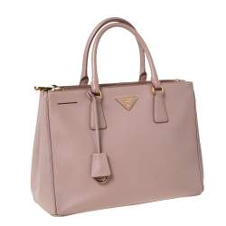 Pre Owned Prada Pale Pink Saffiano Lux Leather Medium Double Zip Tote