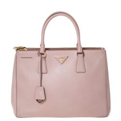 Pre Owned Prada Pale Pink Saffiano Lux Leather Medium Double Zip Tote