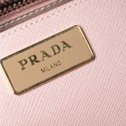 Pre Owned Prada Pale Pink Saffiano Lux Leather Medium Double Zip Tote