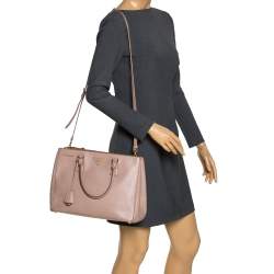 Pre Owned Prada Pale Pink Saffiano Lux Leather Medium Double Zip Tote