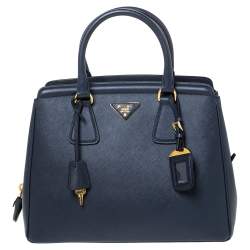 Pre Owned Prada Navy Blue Saffiano Lux Leather Parabole Tote
