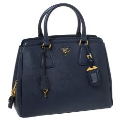 Pre Owned Prada Navy Blue Saffiano Lux Leather Parabole Tote