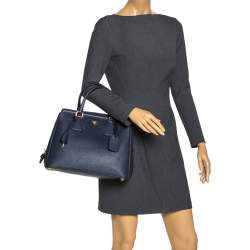 Pre Owned Prada Navy Blue Saffiano Lux Leather Parabole Tote