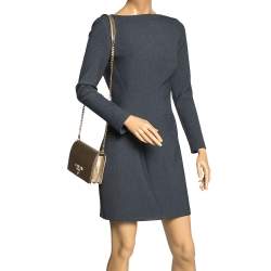 Pre Owned Prada Metallic Gold Saffiano Leather Logo Flap Chain Shoulder Bag